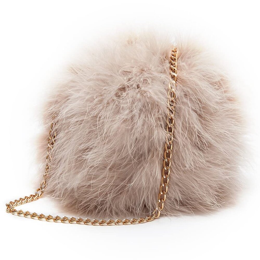 Elegant Fluffy Shoulder Bag - Cream/Blush